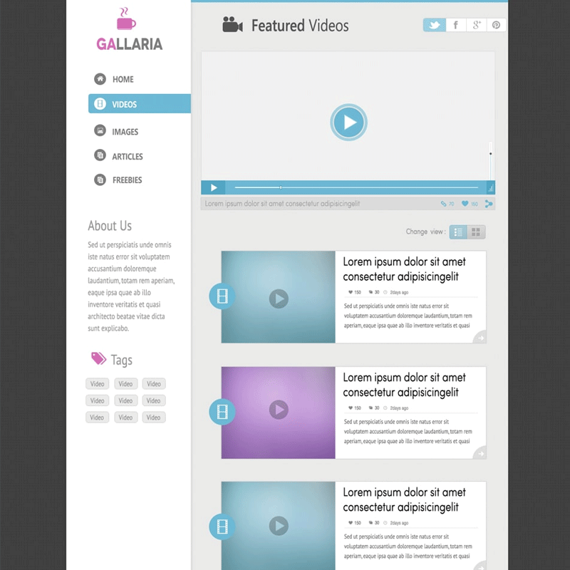 Gallaria Free Blog Template Design From CSS Author