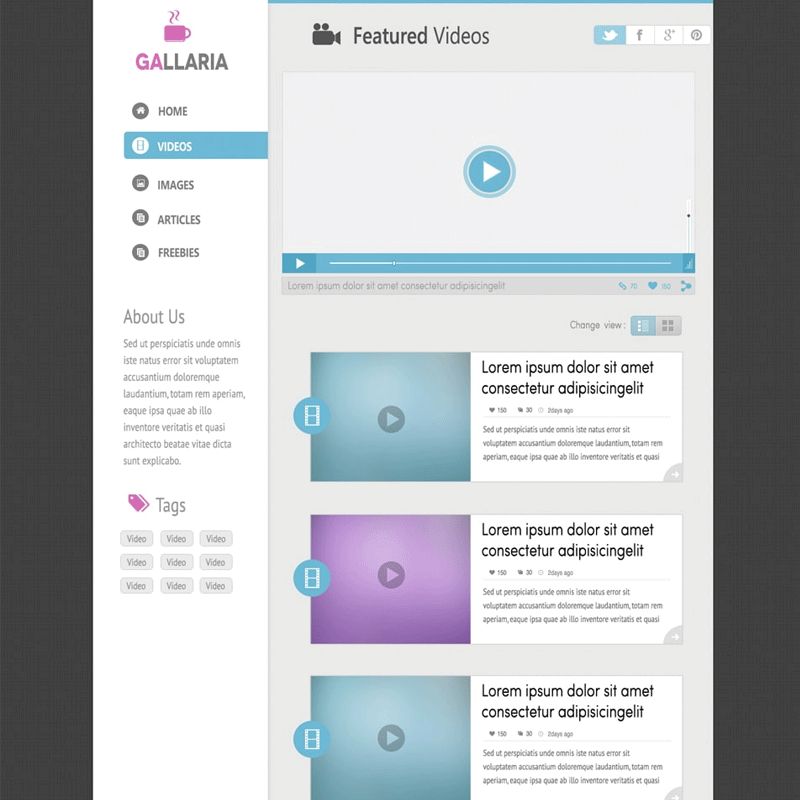 Gallaria – Free Blog Template Design From CSS Author