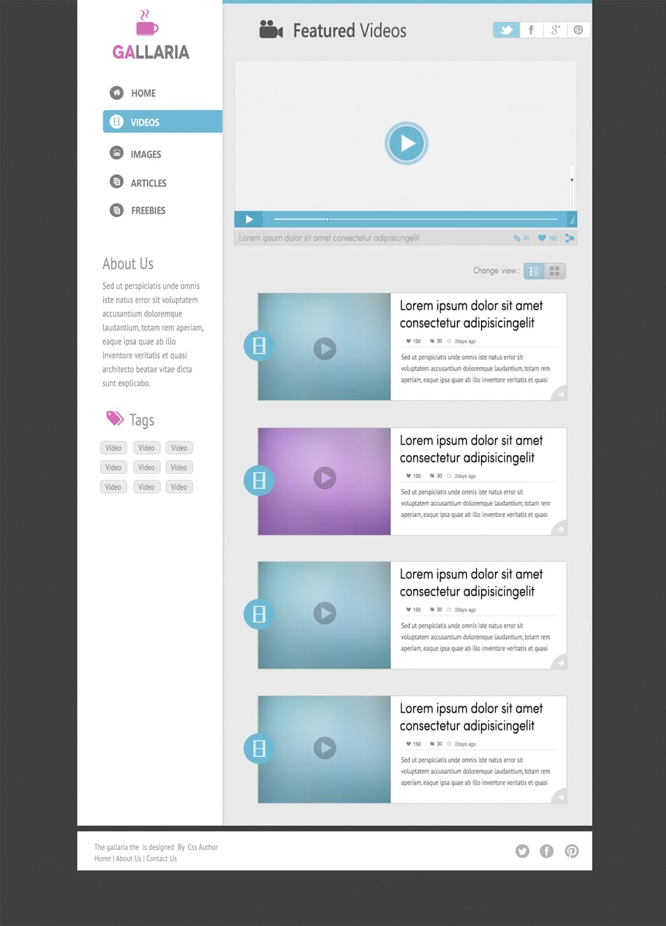 Gallaria Free Blog Template Design PSD