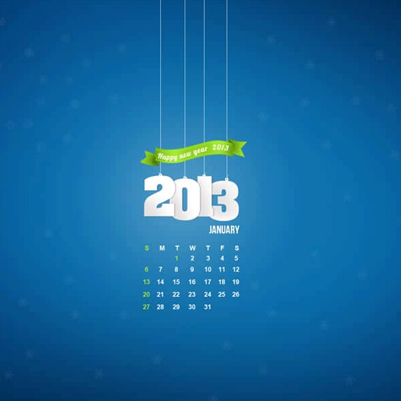 January 2013 Desktop Calendar Wallpaper with PSD for Free Download