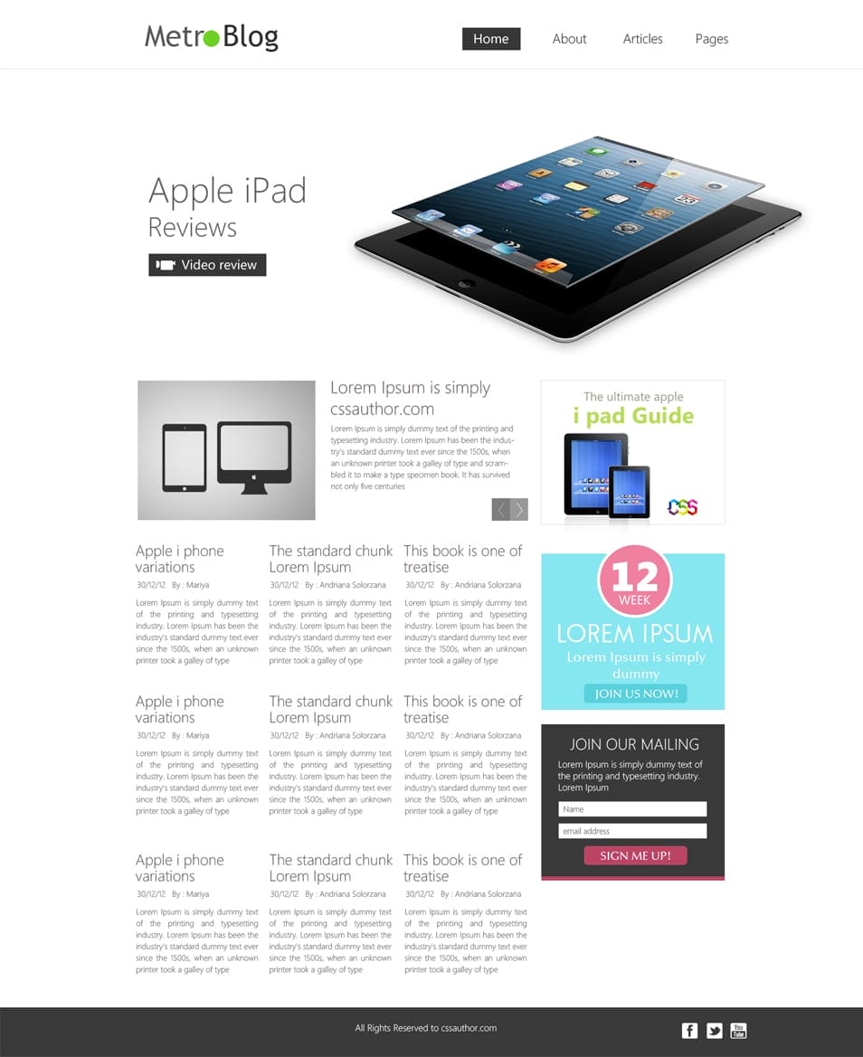 Metro Style Blog Template PSD