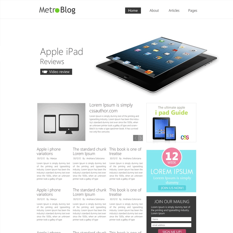 Premium Metro Style Blog Template PSD for Free Download