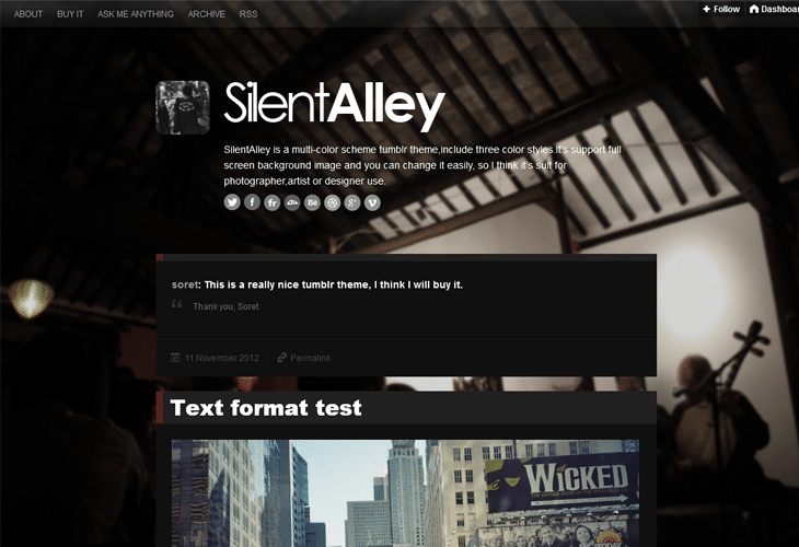Dark Style Silent Alley- Responsive Multi Color Tumblr Theme