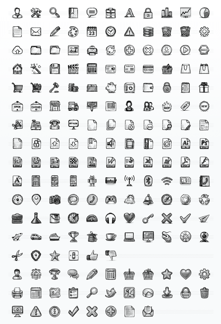 Hand Drawn Sketch Icon Set (130 icons)
