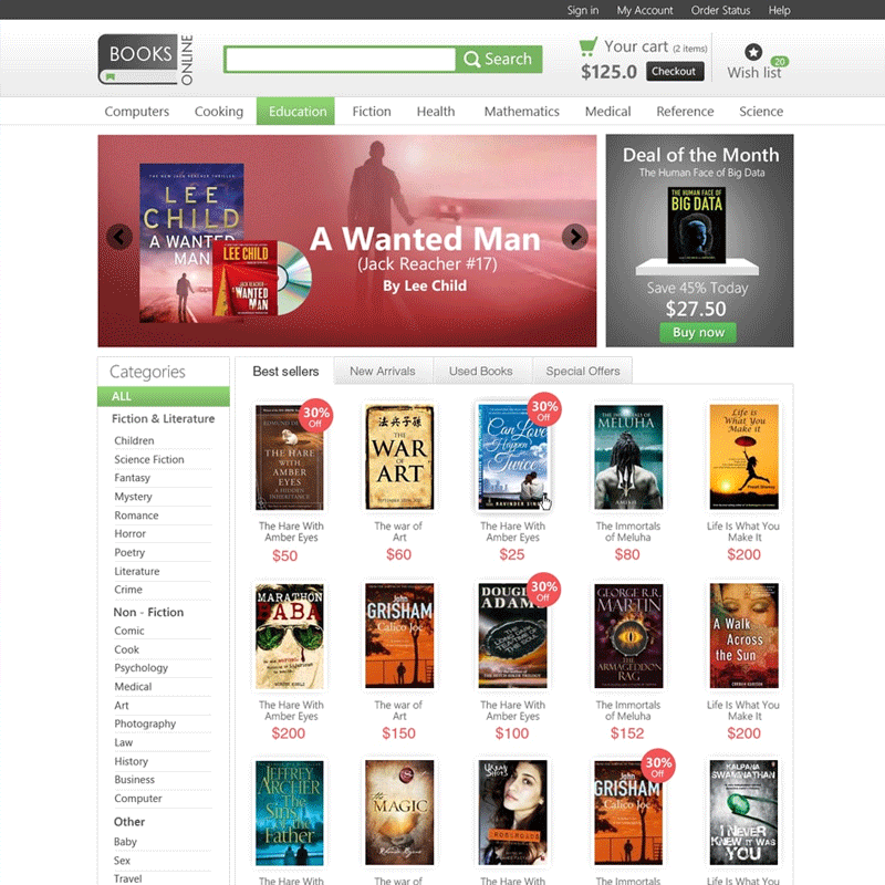 E commerce Template PSD for Online Bookstore