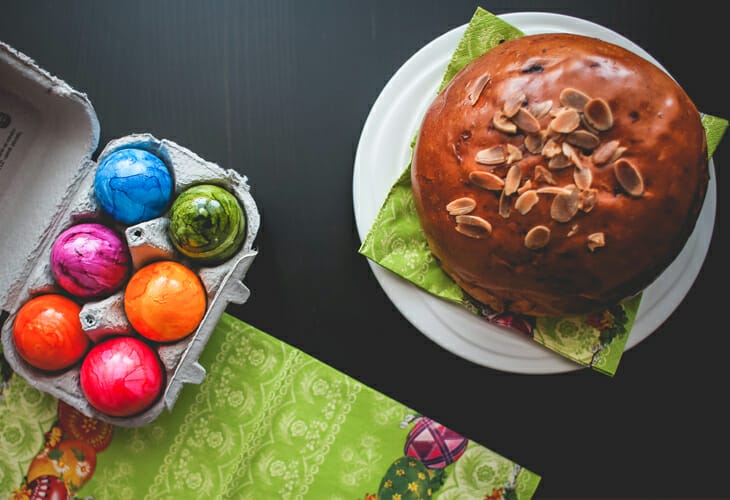 Easter Cake and Colorful Eggs