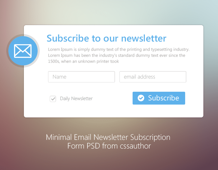 Minimal Email Newsletter Subscription Form PSD for Free Download - cssauthor.com