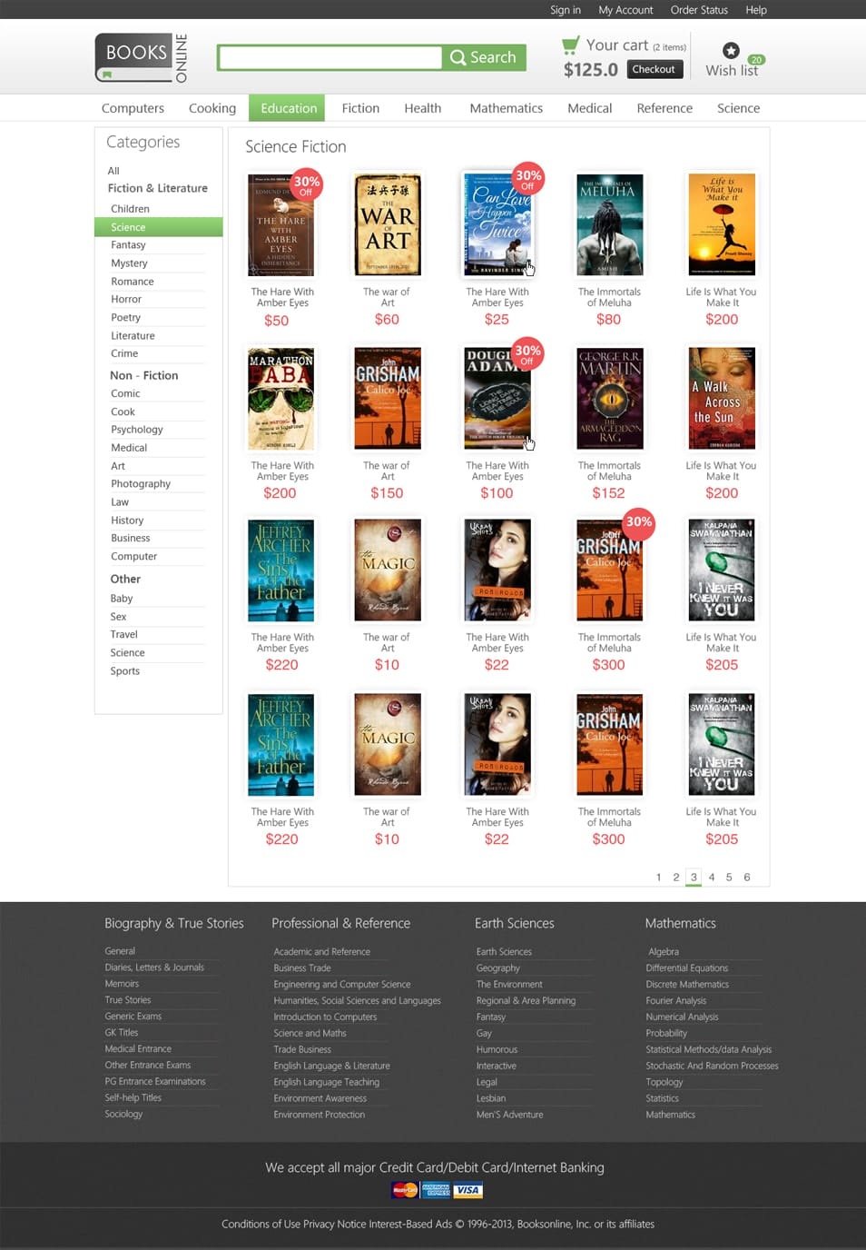 Online Bookstore Category Page