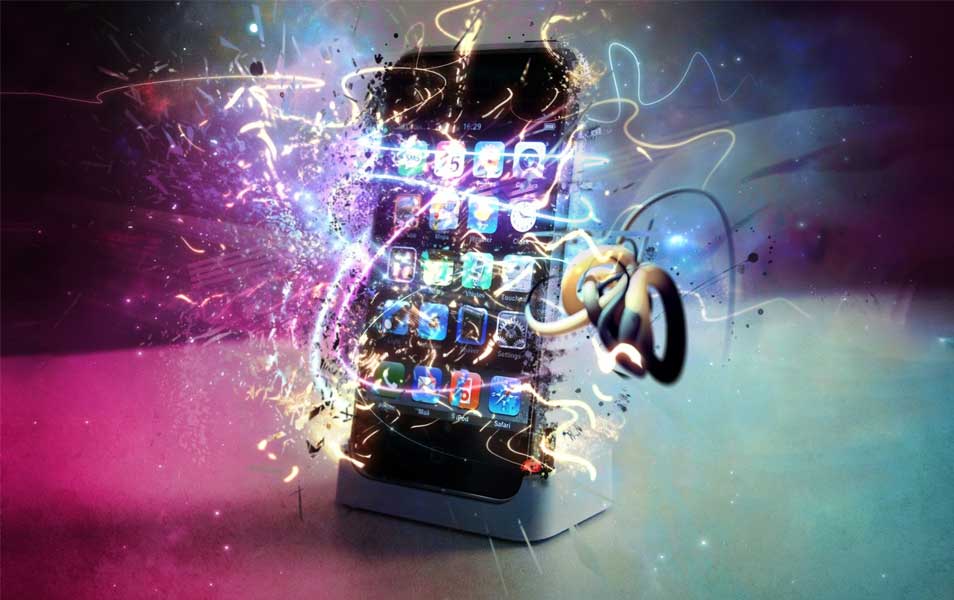 iPhone 4G With Shining Multi Color Background 3D Gaming HD Wallpaper