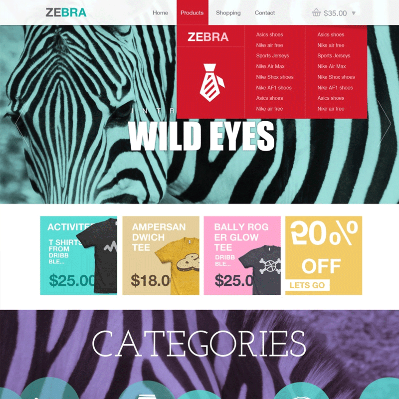 Zebra Ecommerce Website Template PSD for Free Download