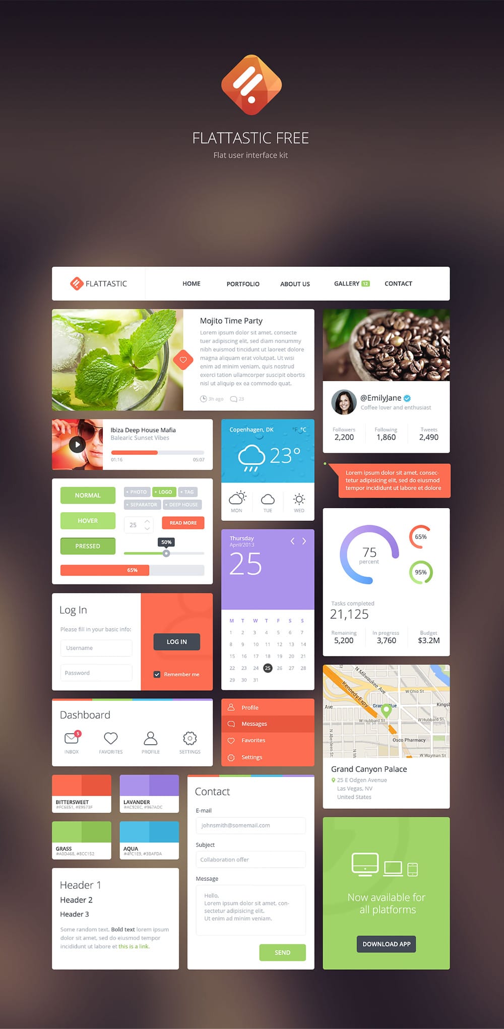 Free Flat GUI Templates » 25 Best Free Flat Style UI Design KIts