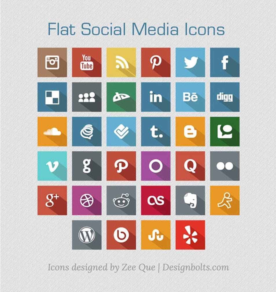 Long Shadow Flat Free Social Media Icons