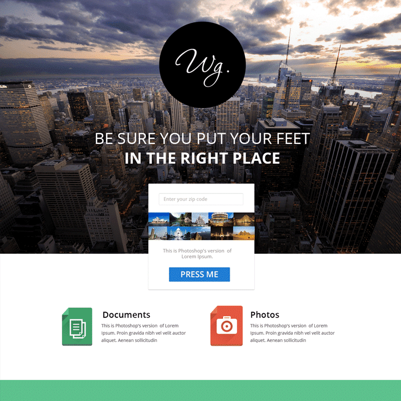 Single Page Free Website Template PSD
