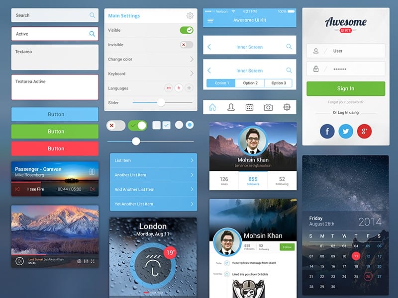 Awesome UI Kit PSD for Mobile
