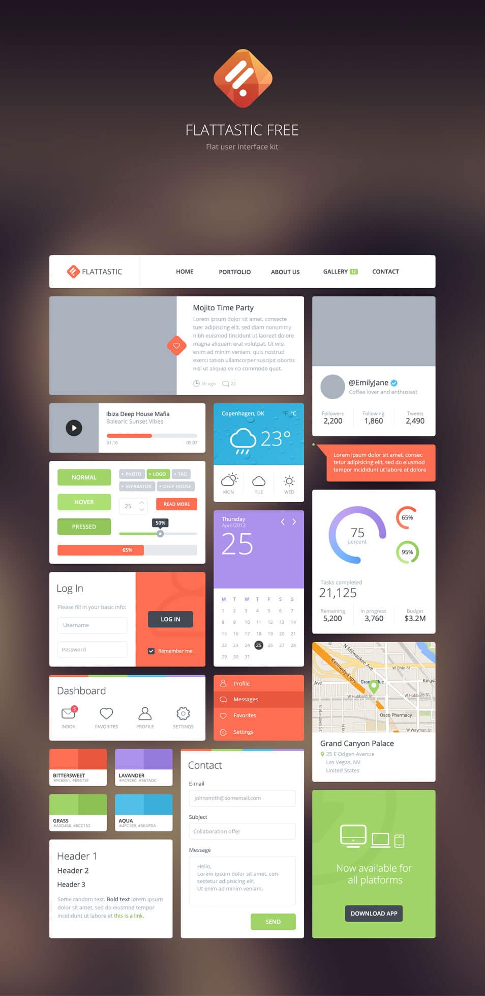 50+ Free Flat Style UI Kits