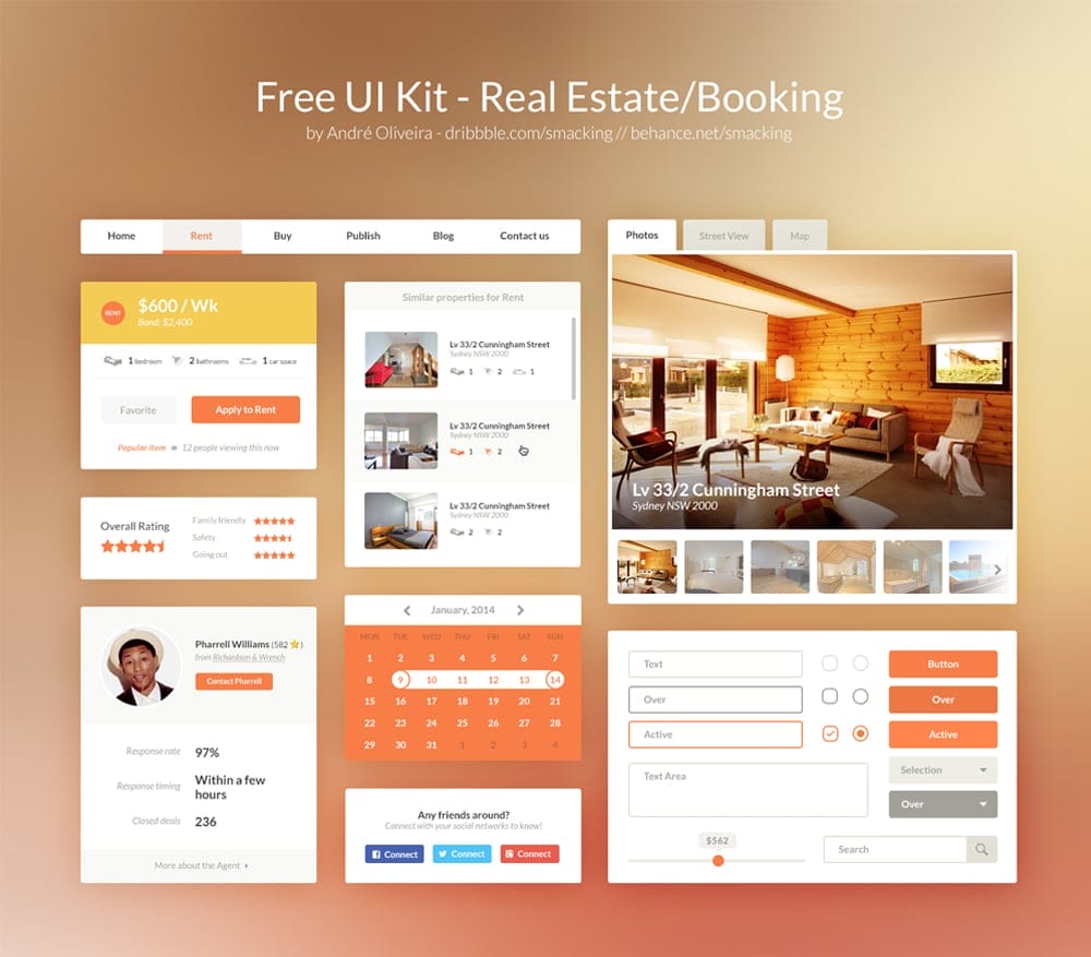 Free Real Estate/Booking UI Kit PSD