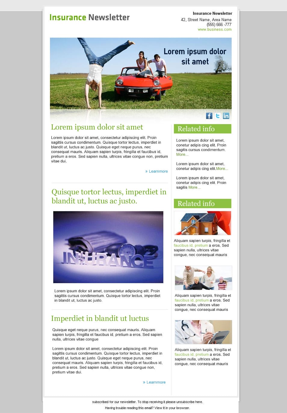 Insurance Company Free PSD Email Newsletter Template