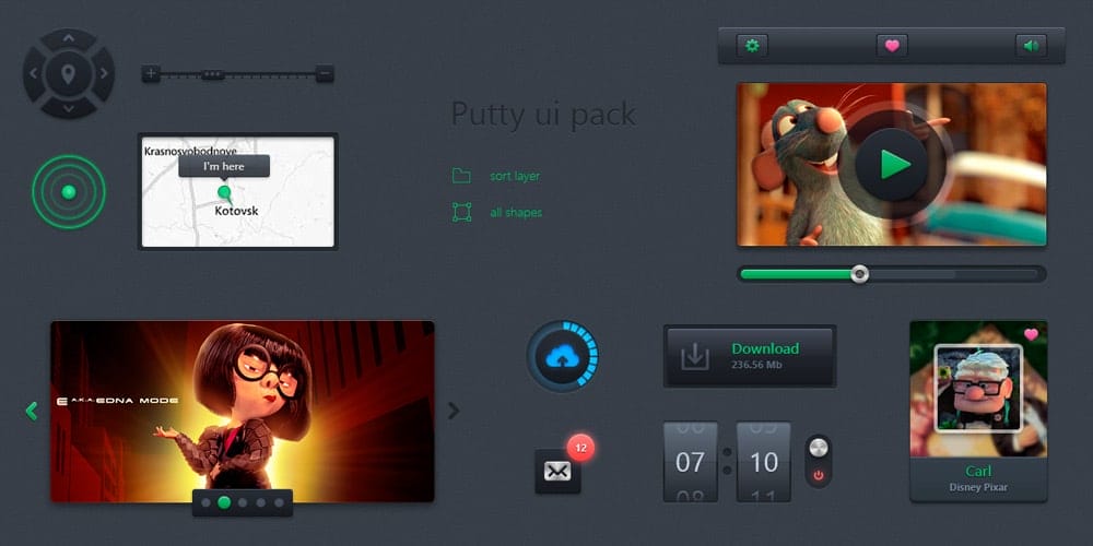 Putty Free PSD UI kit