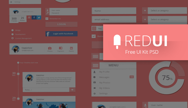 RED UI Free UI Kit PSD cssauthor