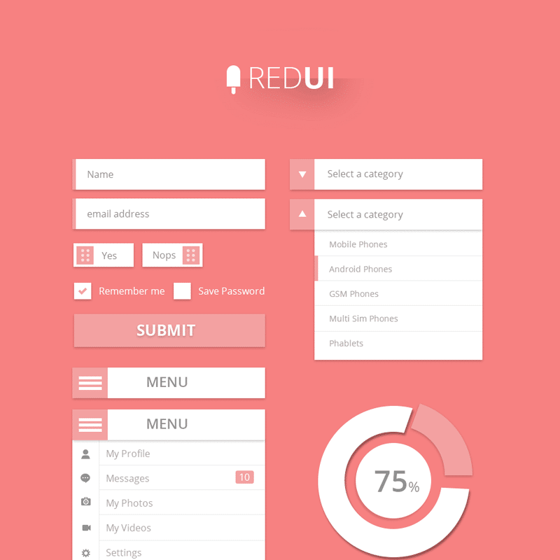 RED UI – User Interface Design Kit PSD