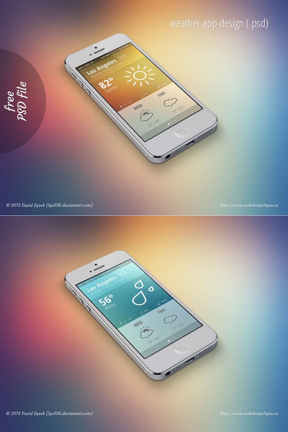 iOS 7 Style Weather App GUI PSD