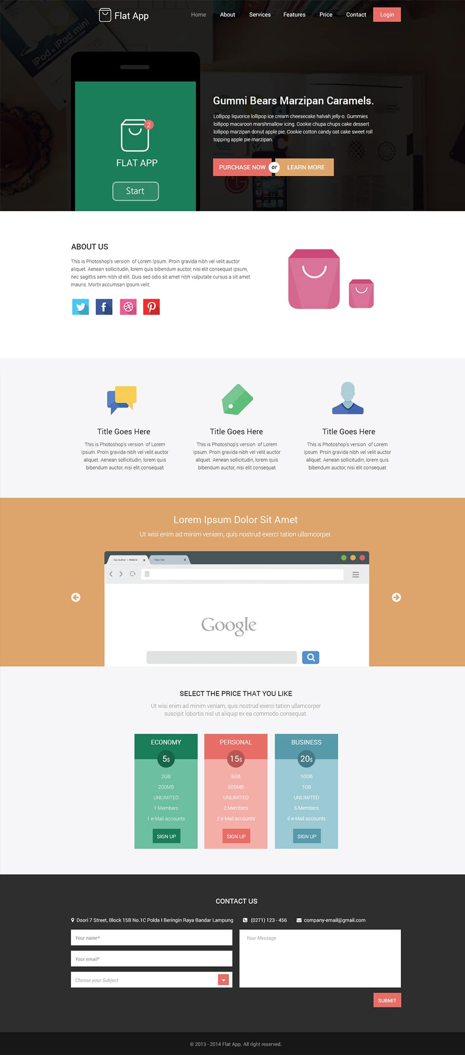 Flat App - Flat Website Template PSD Download - cssauthor.com