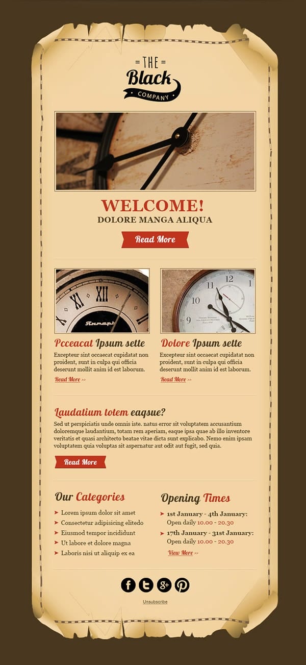 Free Vintage Email Template PSD