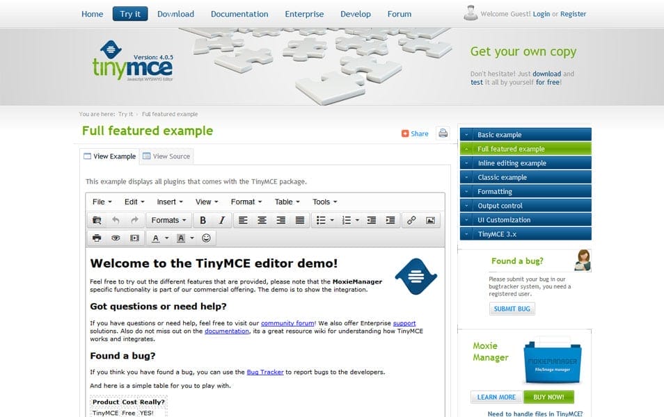 TinyMCE editor
