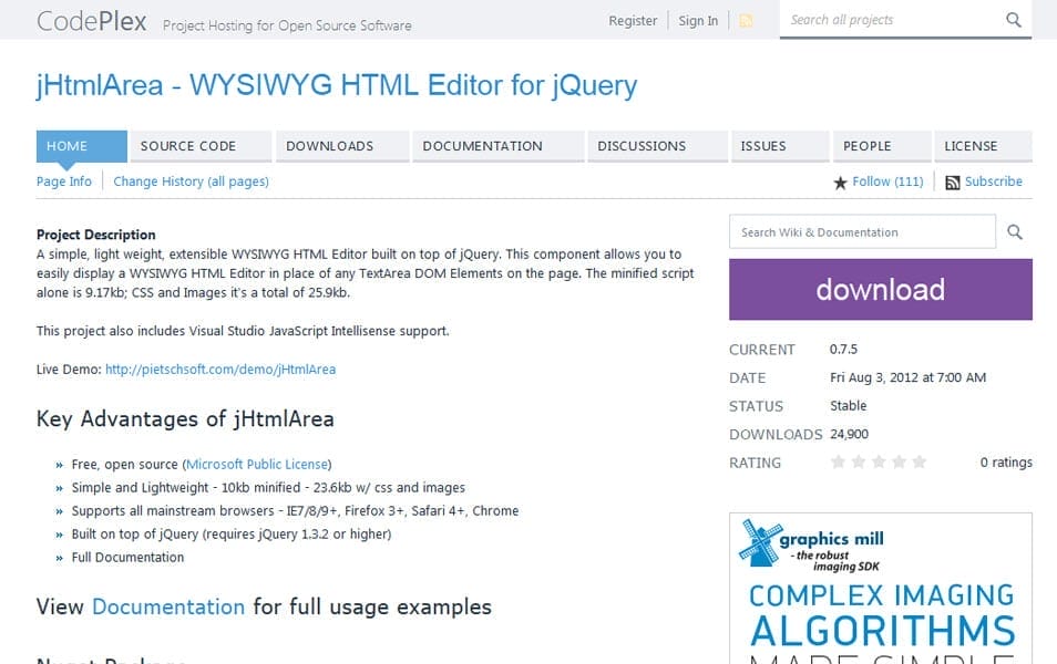 jHtmlArea - WYSIWYG HTML Editor for jQuery