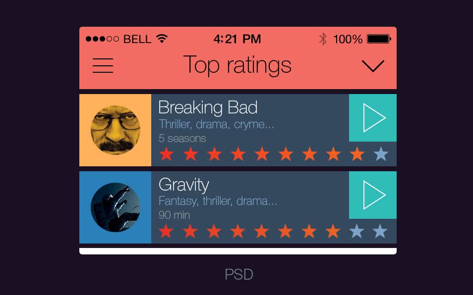 Cinema guide ios 7 app psd