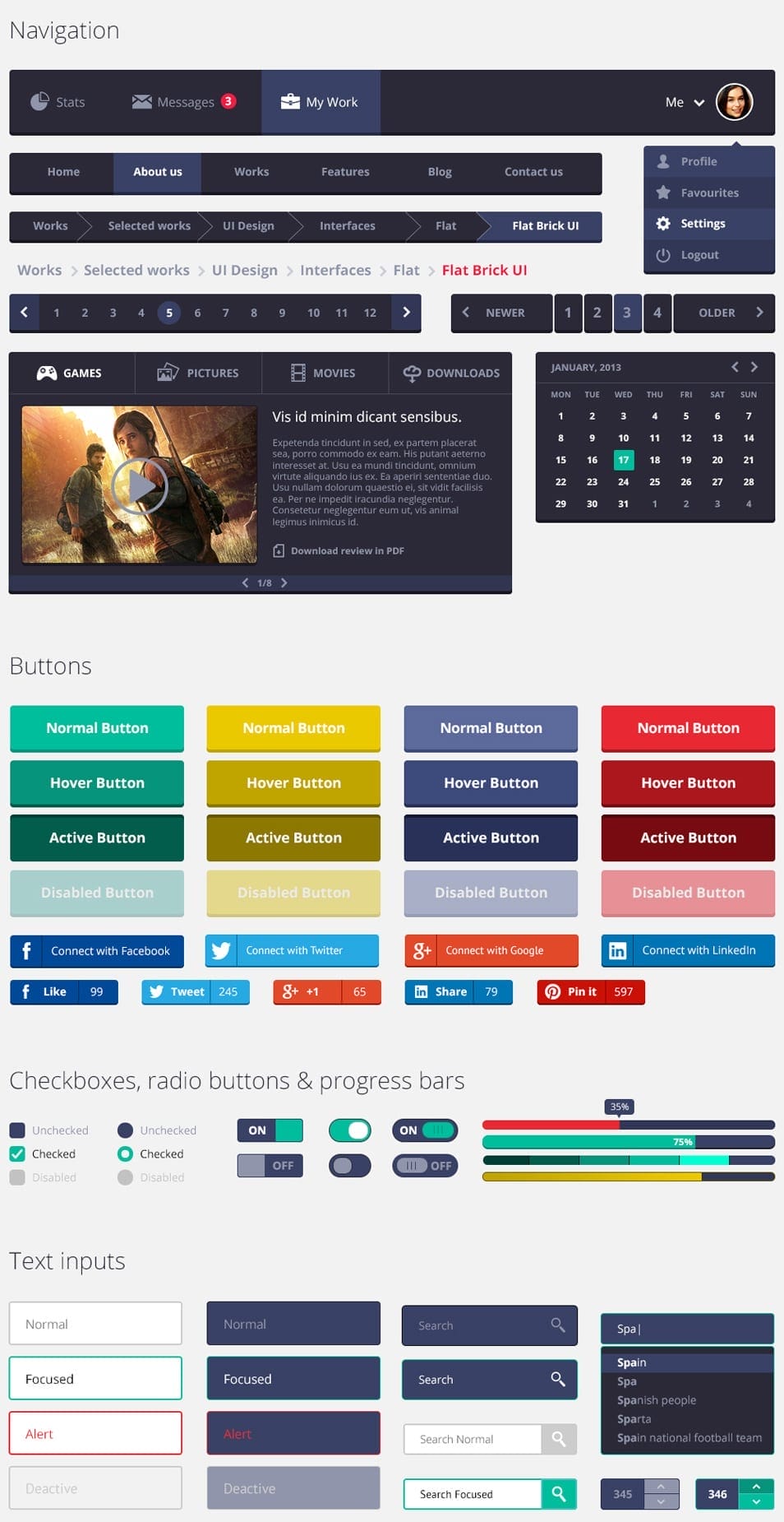 Flat Rounded Square UI KIT