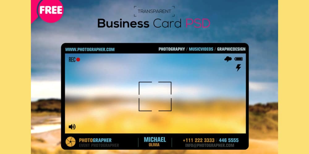 Free Photographer Transparent Business Card Template PSD