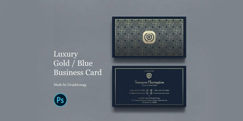 Luxury gold and blue business card template