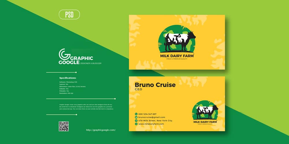 Milk Dairy Farm Business Card Design Template
