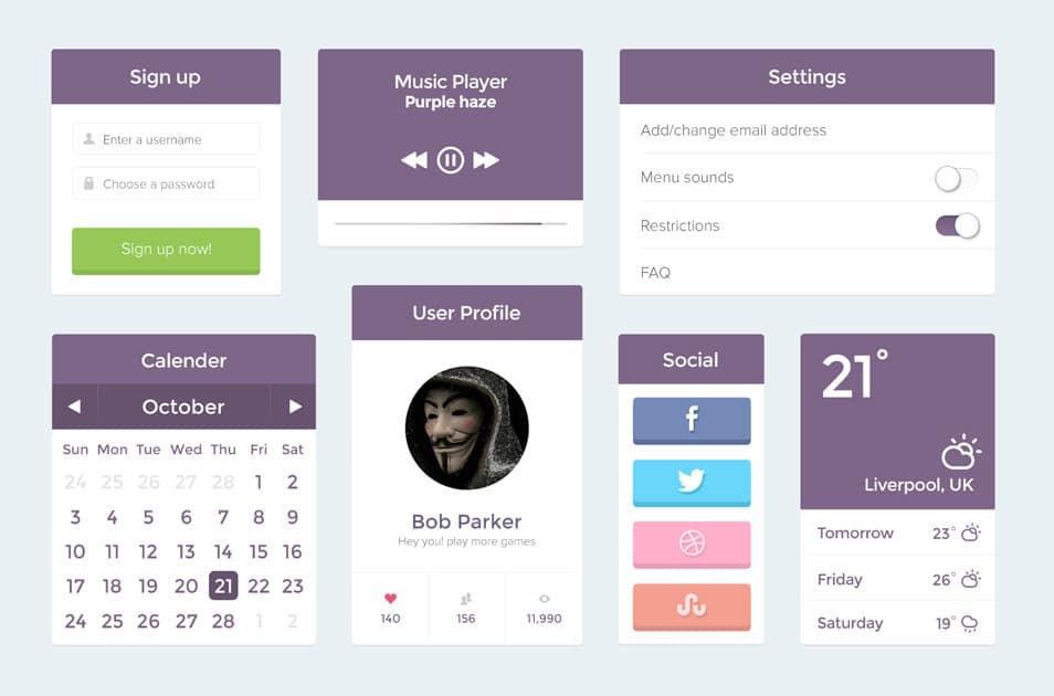 Purple UI Kit PSD