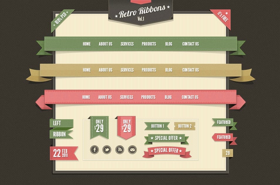 Retro Web Ribbons Vintage Psd Pack