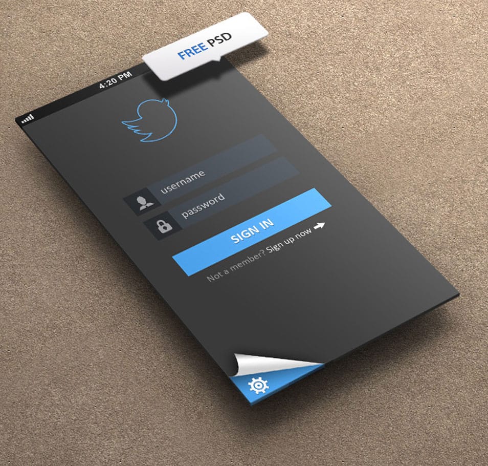 Twitter Login for iPhone 5 Retina Ready - FREE PSD