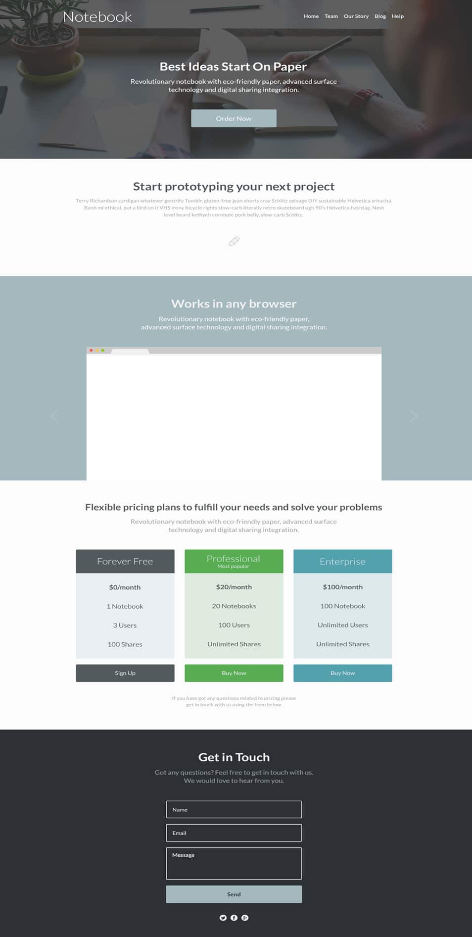 Notebook Free Landing Page PSD Template