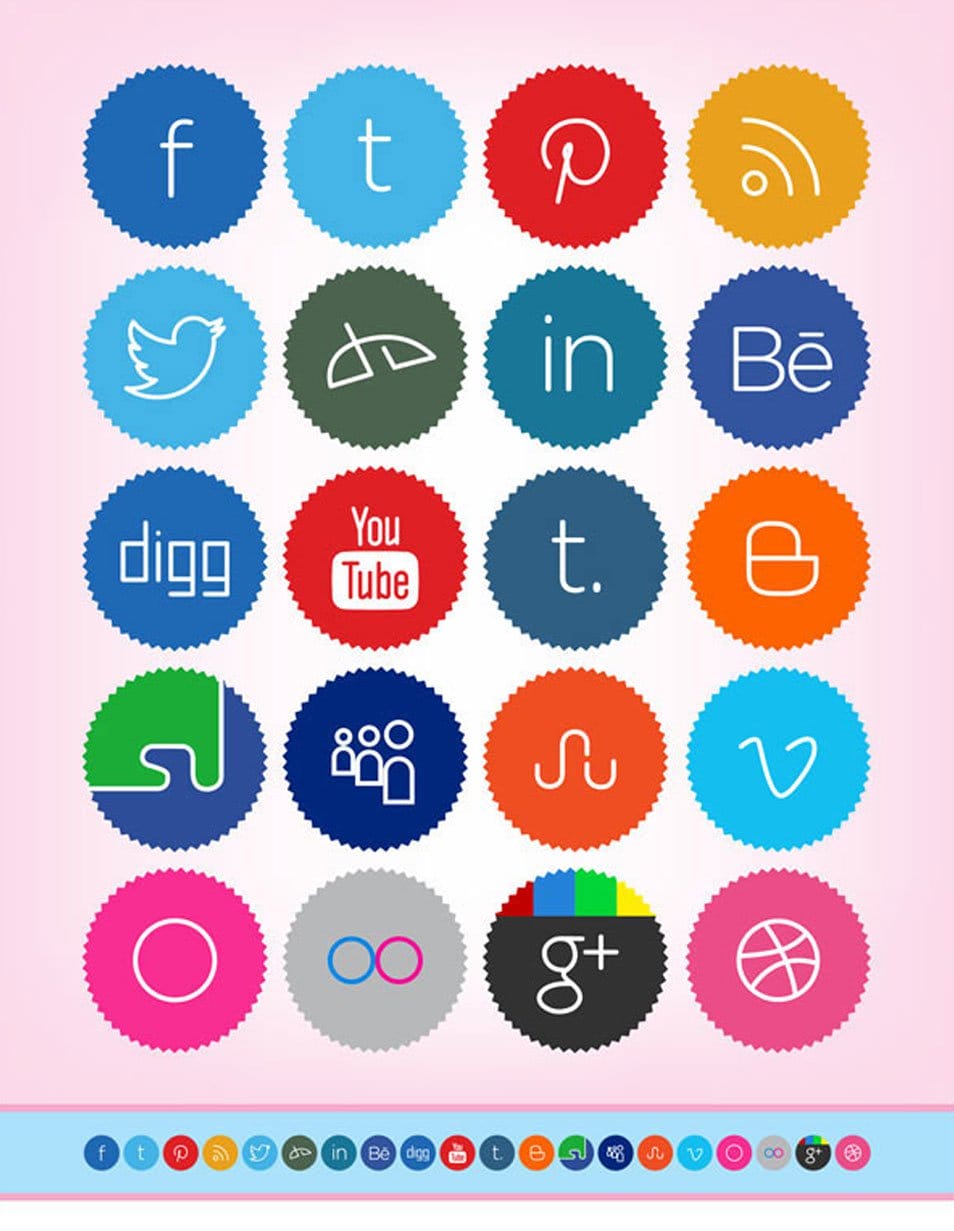 20 Free Cute & Minimalist Social Media Icons Set (256 x 256 PNG)