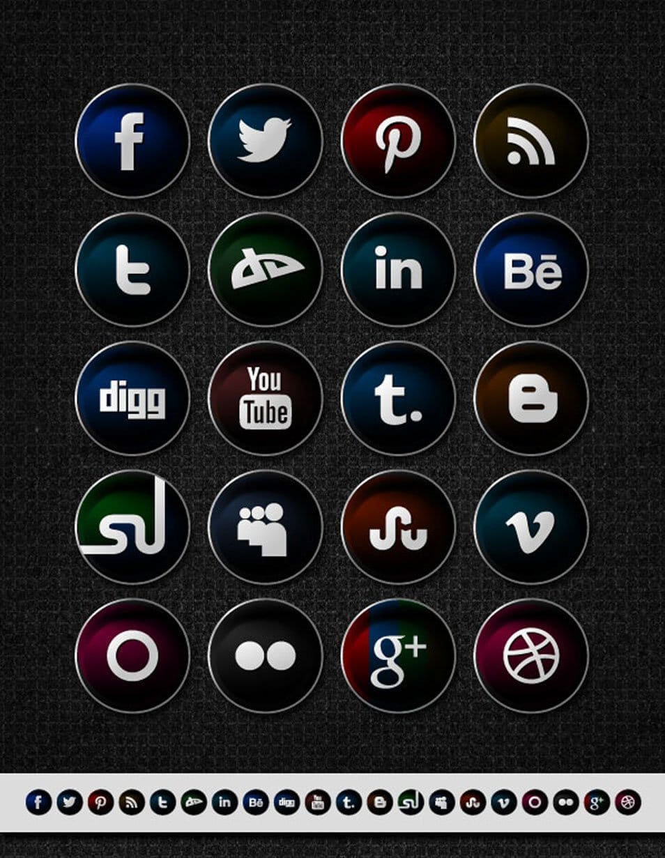 20 Fresh & Free Vector Round Black Social Network Icon Set 2012