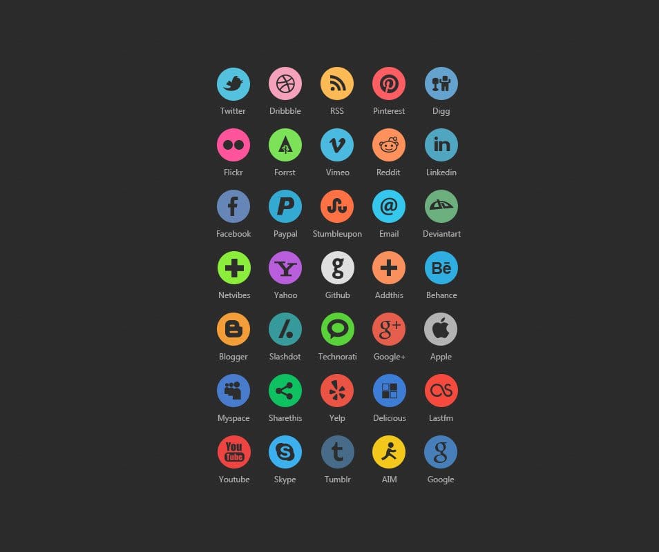 35 Dark Rounded Social Icons PSD