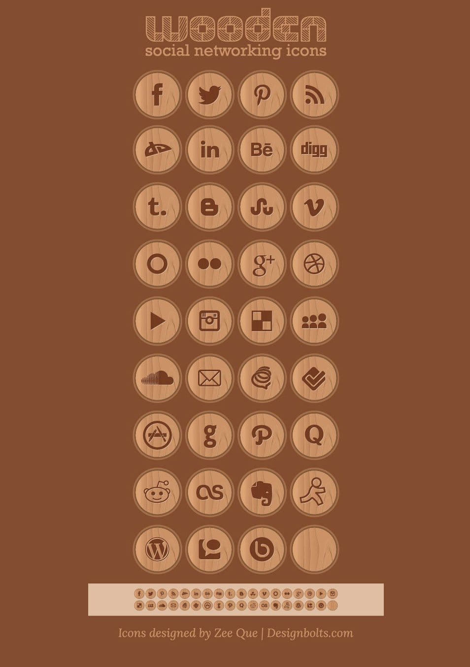 35 Wooden Free Social Networking Icons (256 PNGs & Vector .ai)