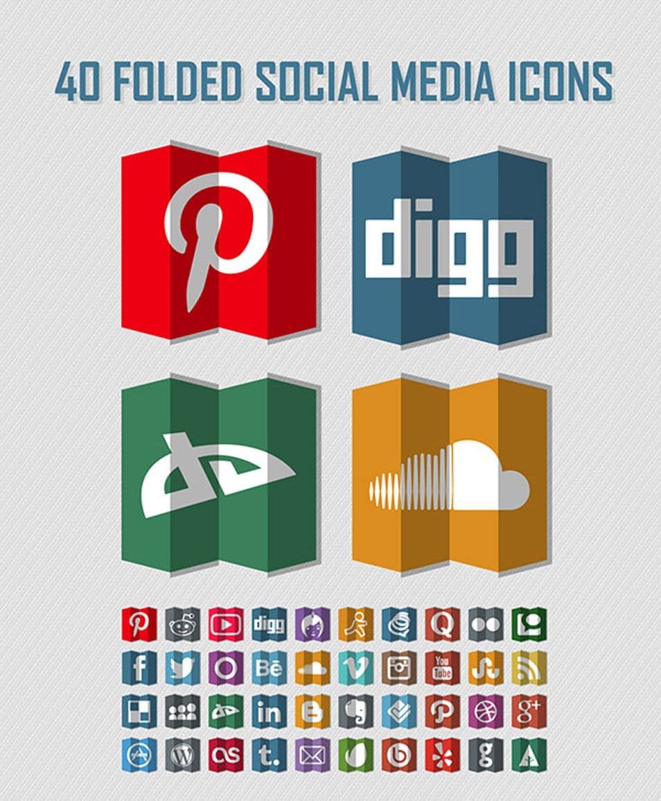 40 Free Folded Social Media Icons