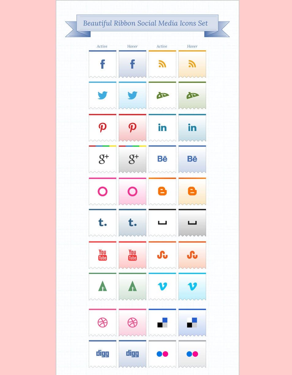 Beautiful Ribbon Social Media Icons Pack