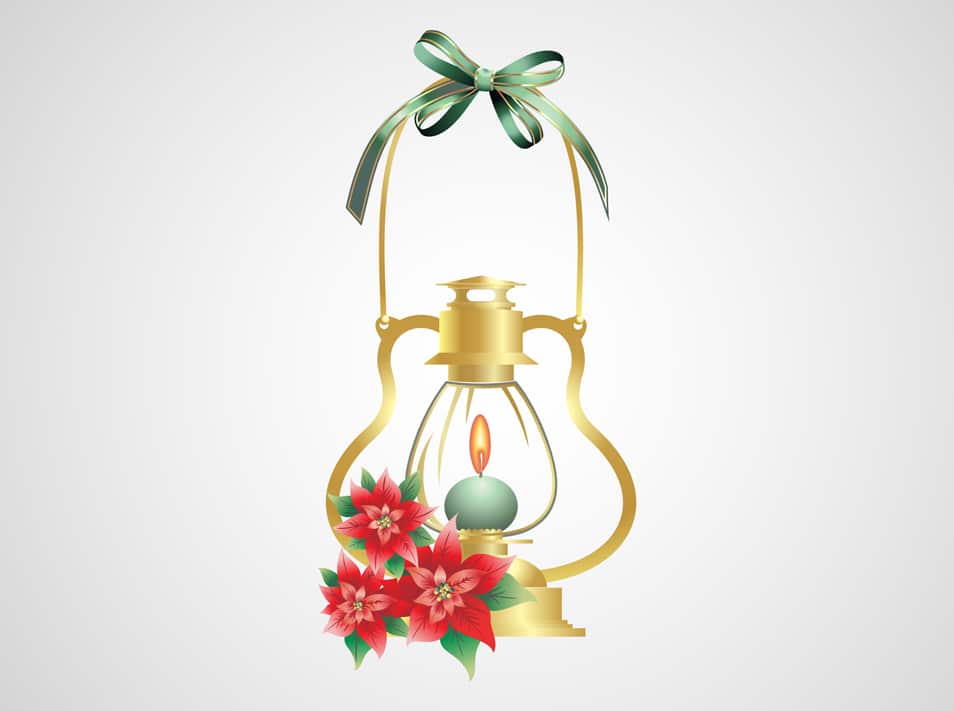 Christmas lamp with burning candle