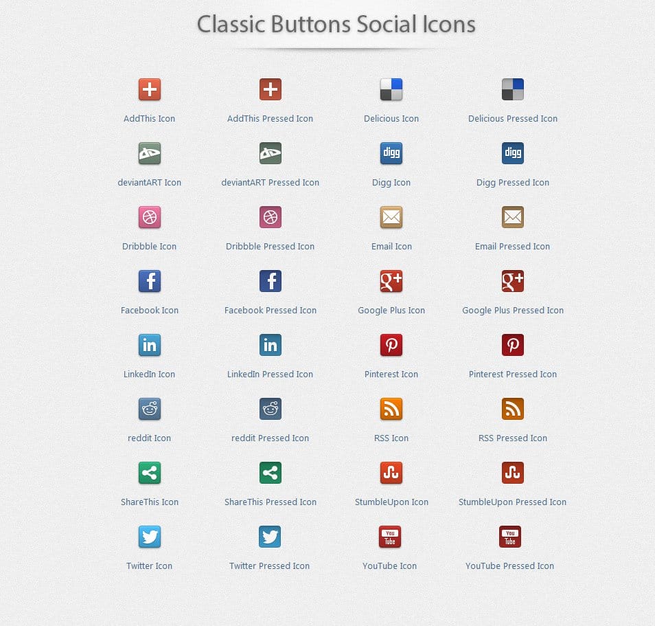 Classic Buttons Social Icons