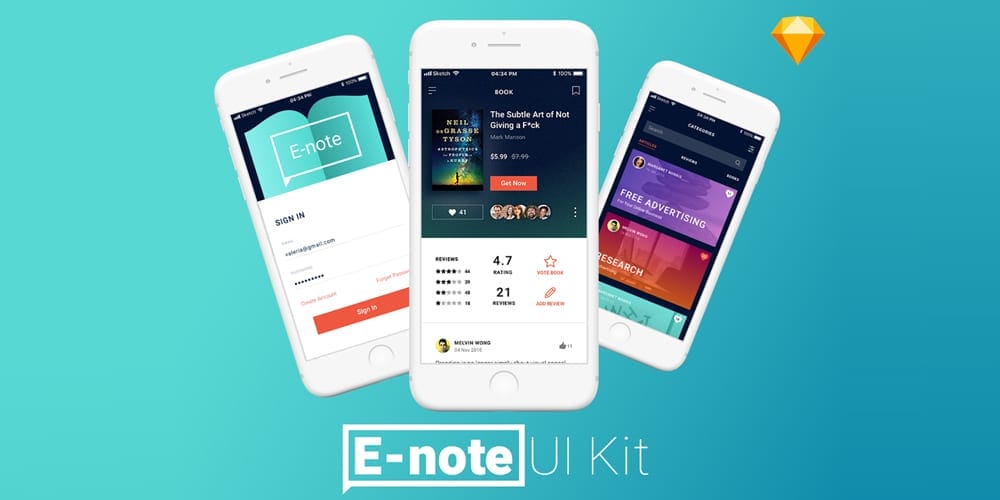 E-Note App UI Kit for Sketch