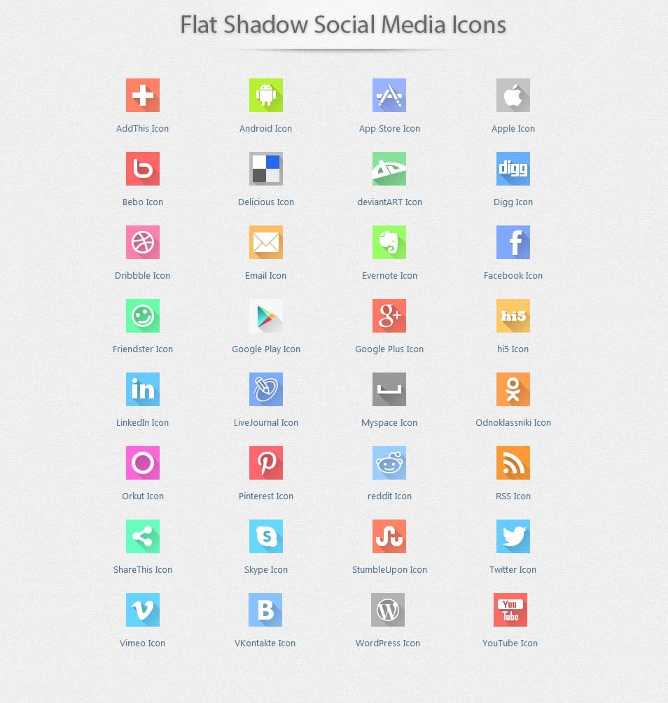 Flat Shadow Social Media Icons