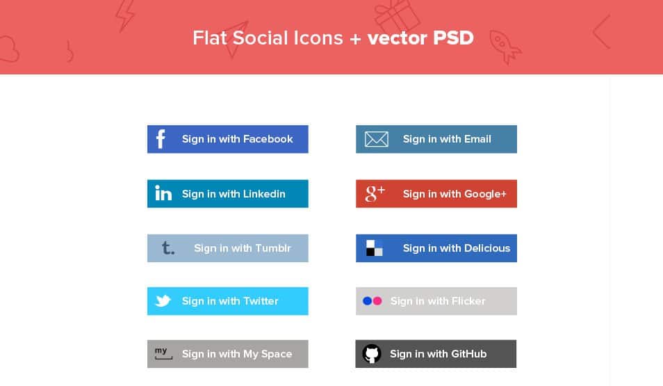 Flat Social media Vector Icons PSD