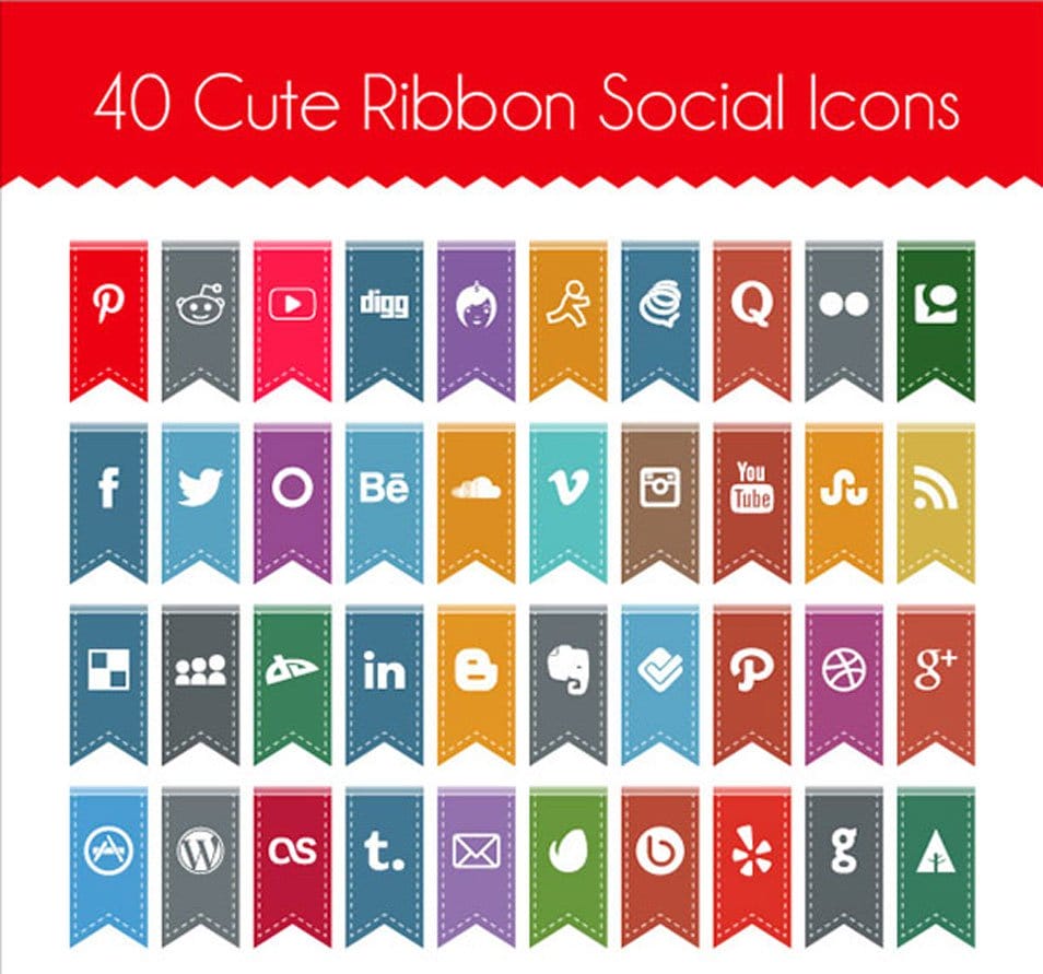 Free Cute Ribbon Social Media Icons 2014